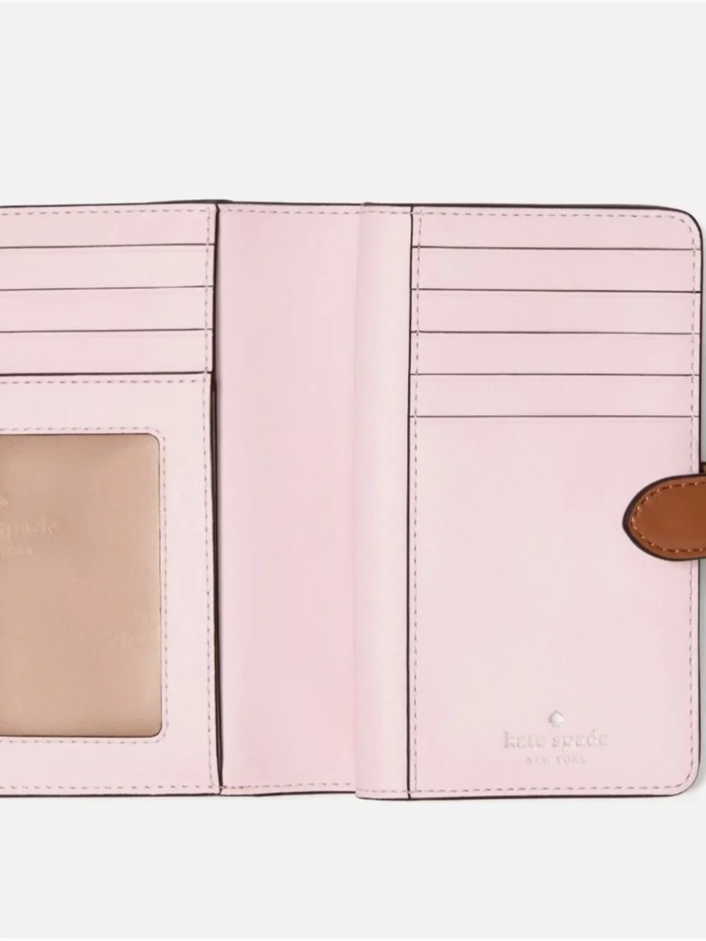 New Kate Spade Medium Compact Bifold Wallet Smooth Leather Warm Gingerbread
